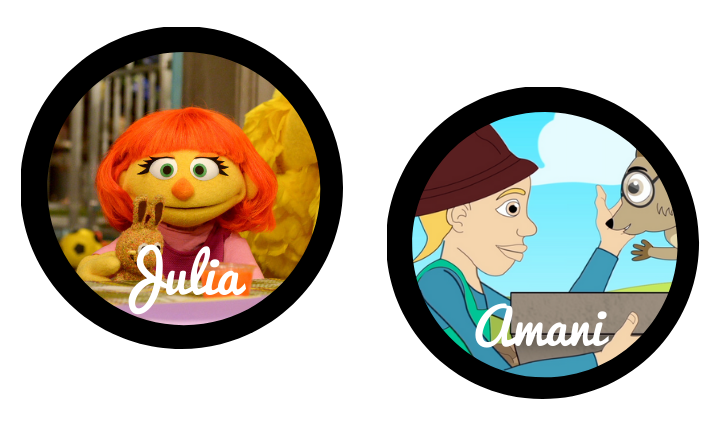 The characters Julie from Sesame Street and Amani from Ubongo Kids