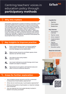 Learning Brief 1 Cover - How Can Participatory Methods Centre Teachers Within Education Policy?