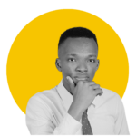 Person posing for the camera in front of a yellow background