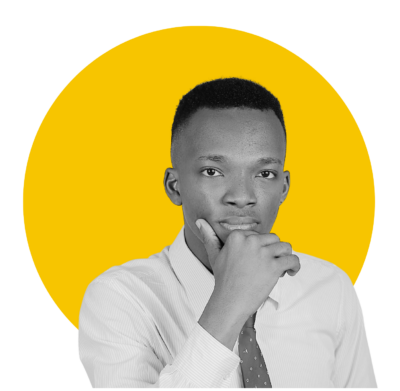 Person posing for the camera in front of a yellow background