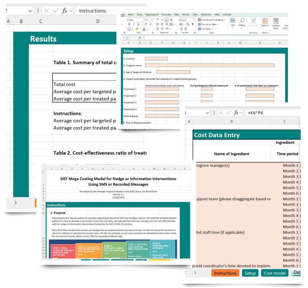 SIEF Cost Capture Tool, screenshot of different tabs represented in the tool