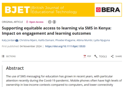 Screenshot of BJET Journal Article on Supporting equitable access to learning via SMS in Kenya