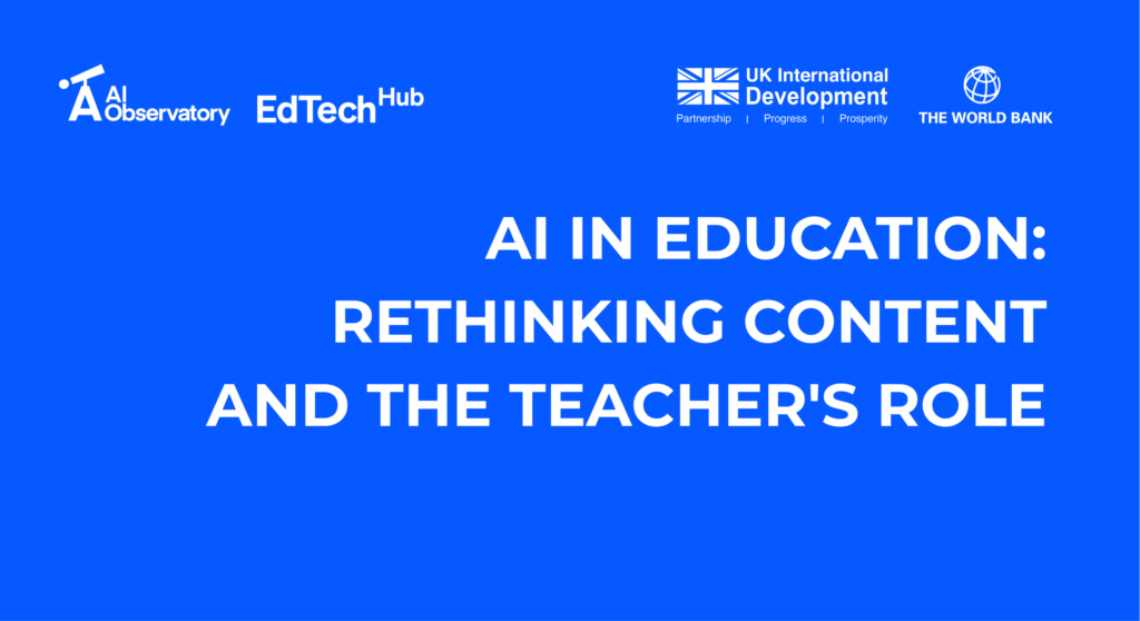 Blue hero image showing the text 'AI in Education: Rethinking Content and the Teacher's Role